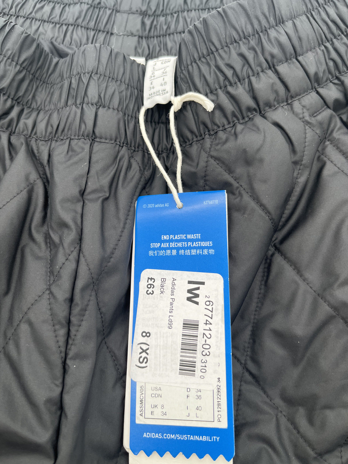 Adidas Women's Originals Black Quilted Track Pants Joggers - Size L (UK 8 / EU 34)