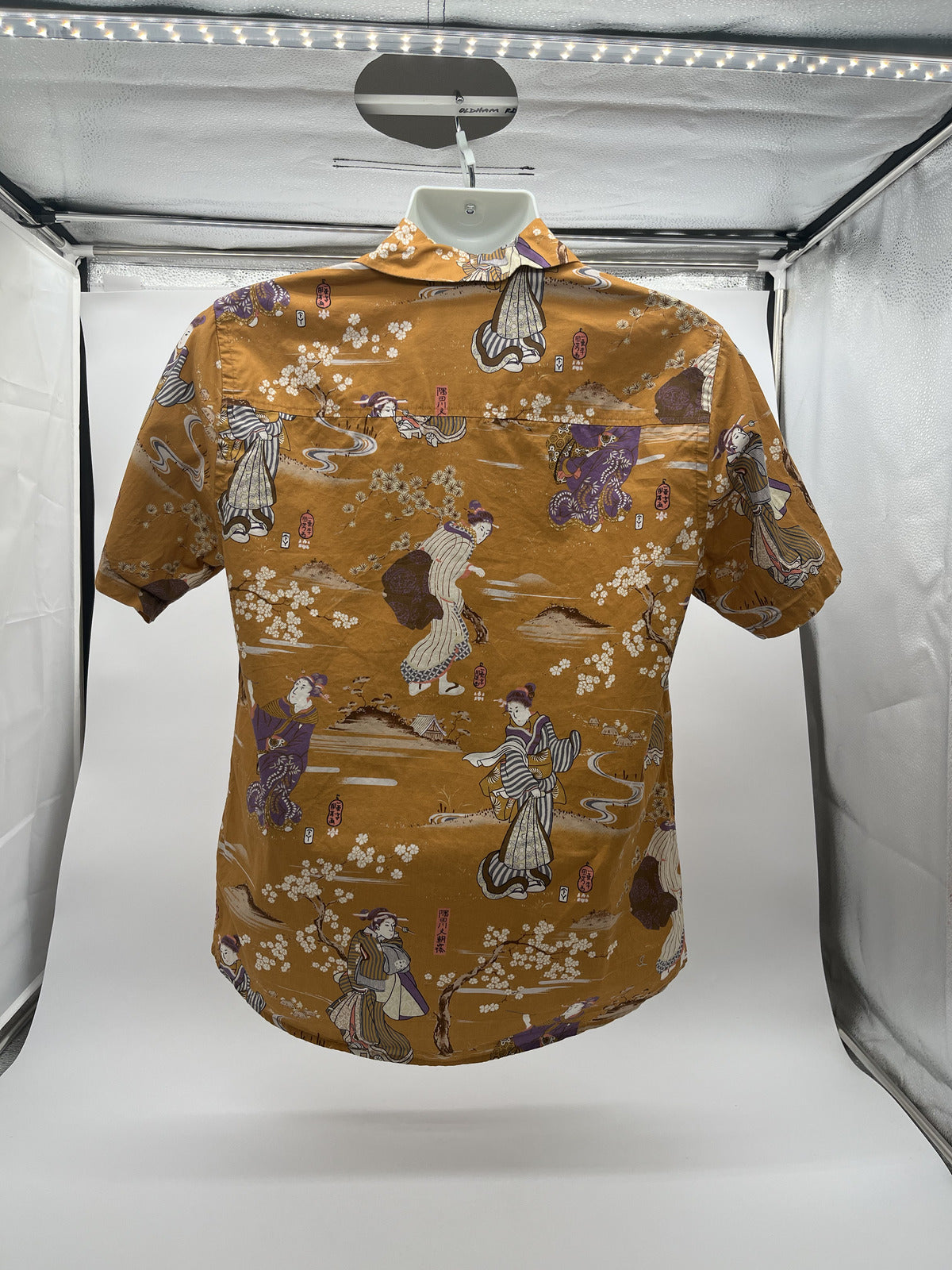 Percival Japanese Print Cuban Collar Shirt Yellow Mustard Size L