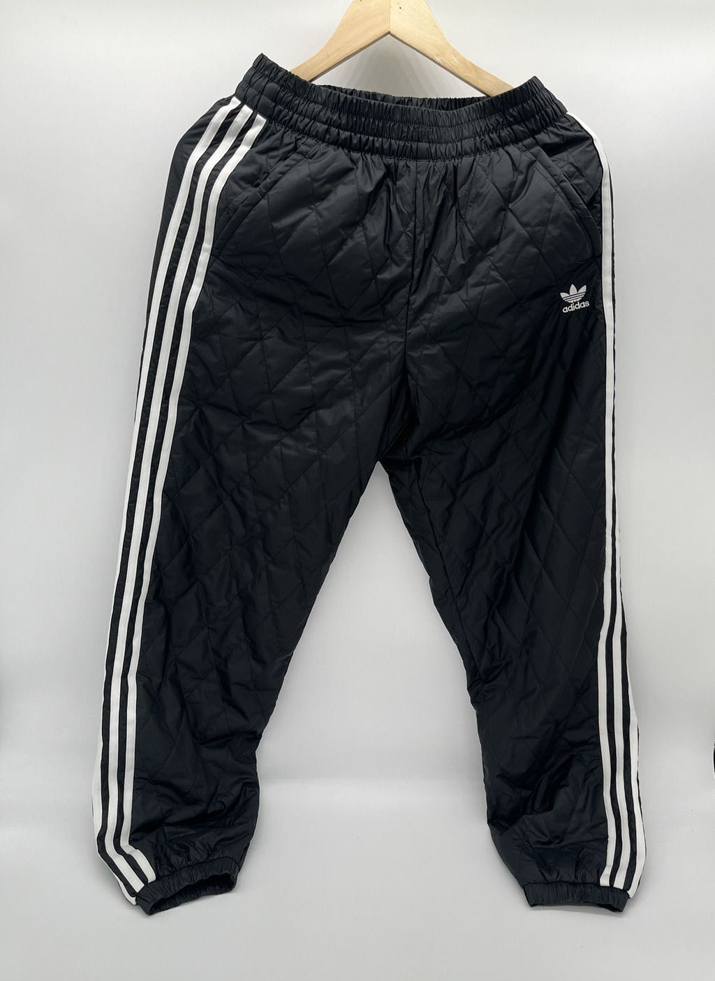 Adidas Women's Originals Black Quilted Track Pants Joggers - Size L (UK 8 / EU 34)